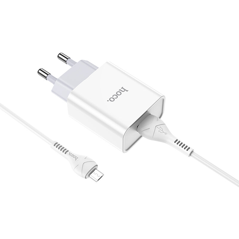 Сетевое зарядное устройство 1USB 2.1A для micro USB Hoco C81A 1м White — фото 1