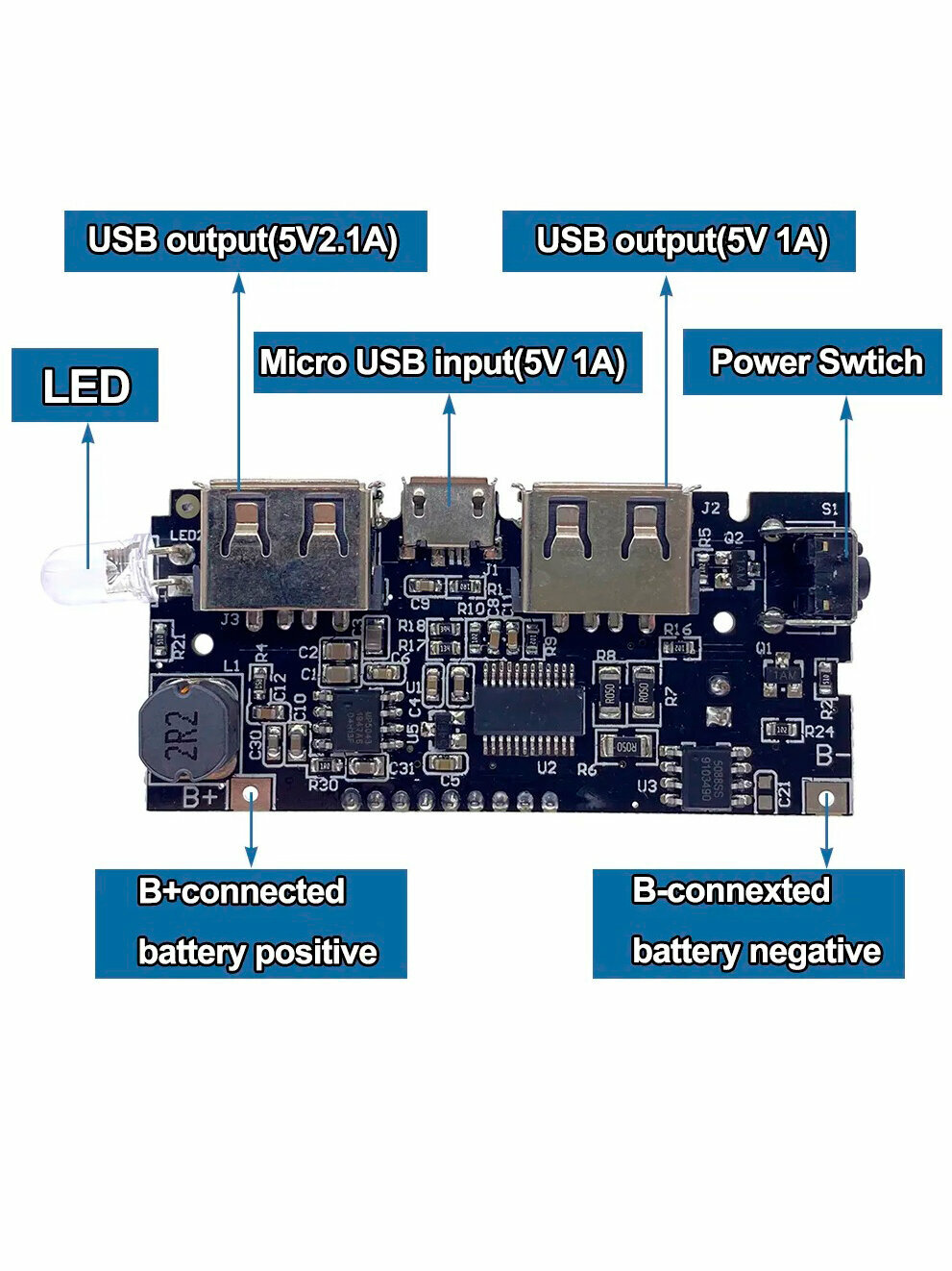 Модуль заряда для Power Bank 2xUSB с экраном 5V 1A 2.1A — фото 1