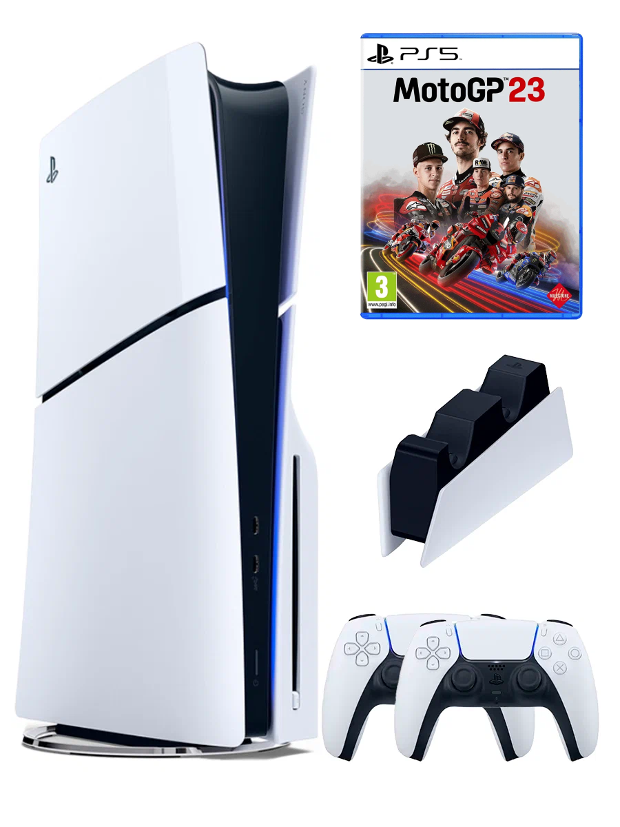 PS5 (ПС5) Игровая приставка Sony PlayStation 5 Slim disk+2-й геймпад(белый)+зарядное+ MotoGP 23, 1000 ГБ
