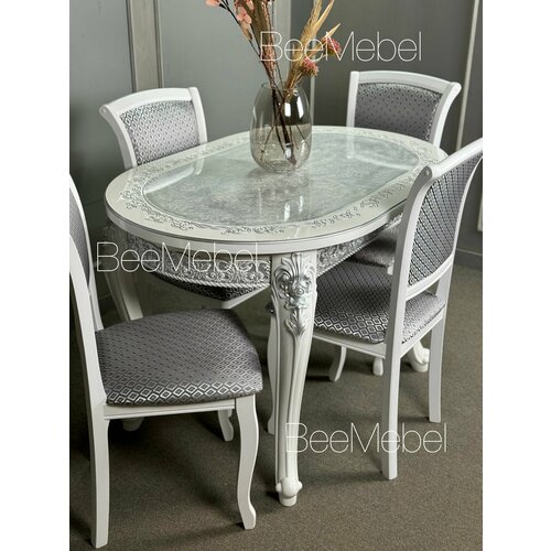 Обеденная группа, стол 120 и 4 стула . Обеденная группа белая