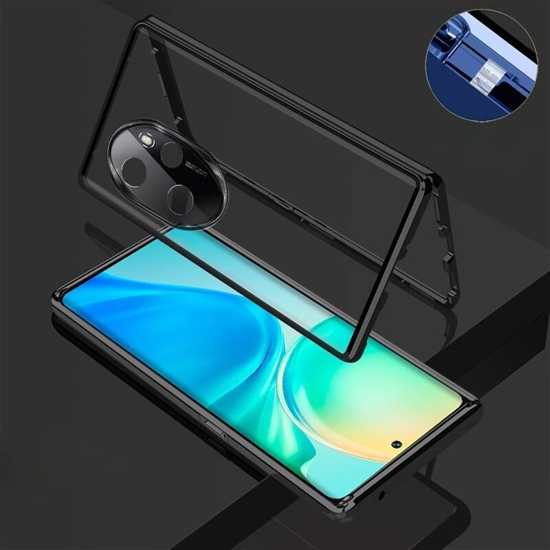 360 ° Магнитный чехол с полной защитой для Honor 200 Pro, двухсторонний чехол из закаленного стекла, чехол для Honor 200, чехол Funda, Black, For Honor 200