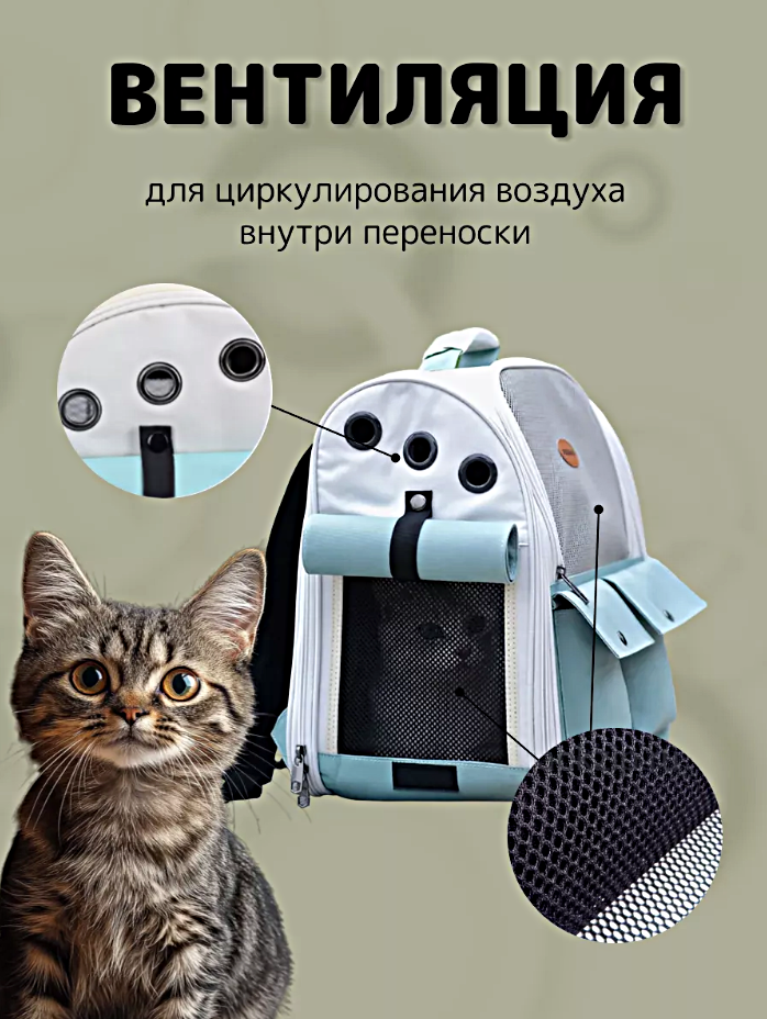 Изображение Рюкзак-переноска для животных мелких пород, Сумка-переноска для кошек и собак, Серый