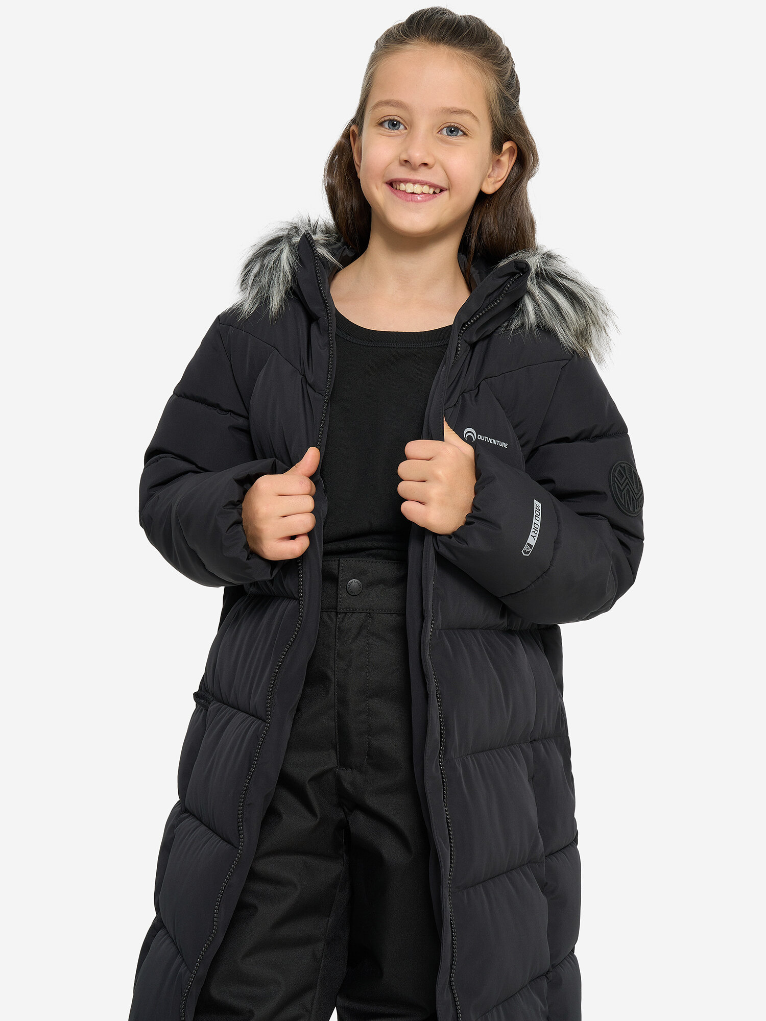 Пуховик OUTVENTURE Travel Girls' Faux Down Coat, размер 152/158, черный