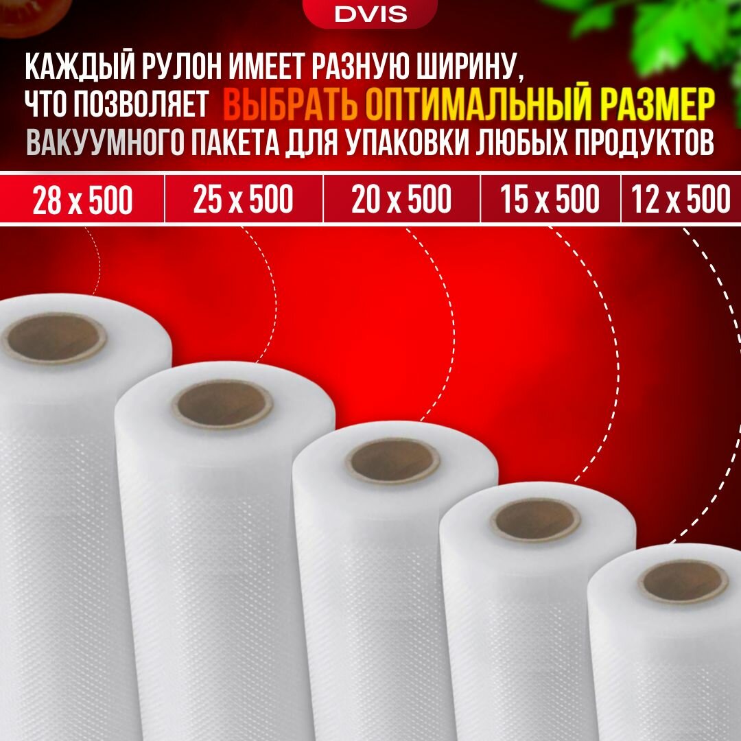 Пакеты для вакууматора рифленые, су вид, для хранения и заморозки продуктов 12,15,20,25,28х500, 5 рулонов — фото 1