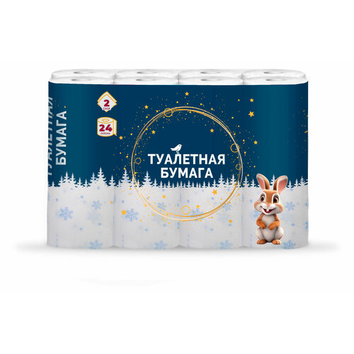 Туалетная бумага ашан Красная птица с новогодним рисунком 2 слоя, 24 рулона