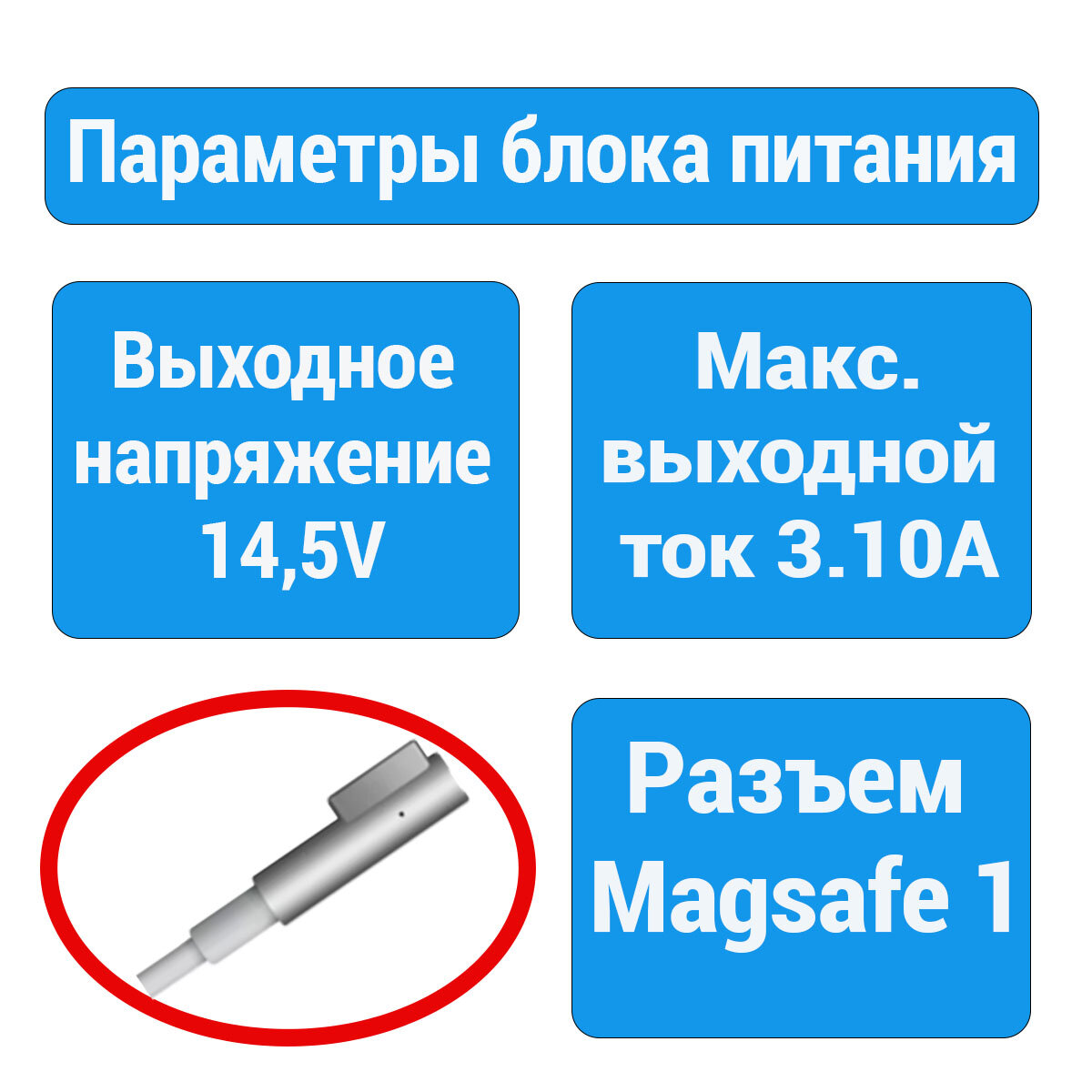 Блок питания, для Apple MacBook Air, MagSafe, 45W, 14,5V, 3,1A — фото 1