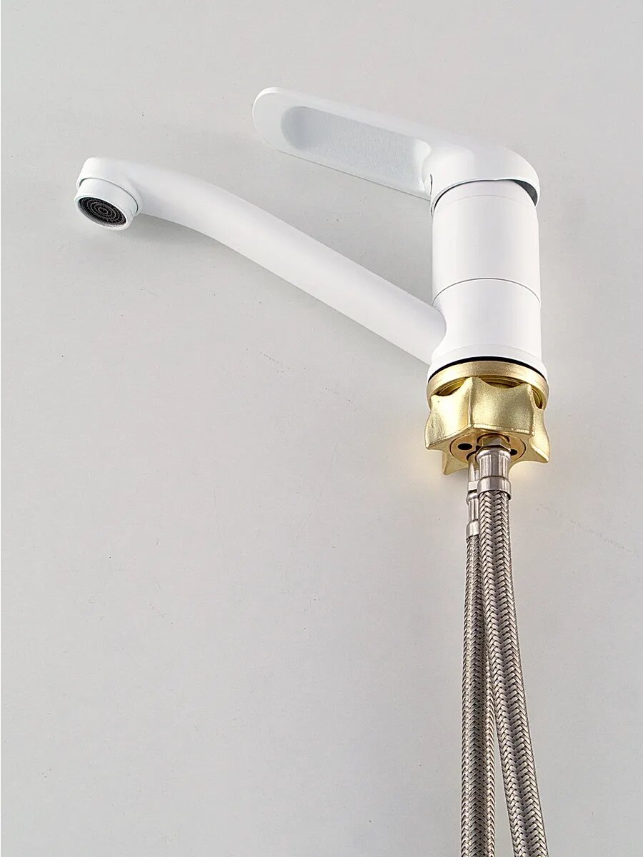 Смеситель Diadonna, латунь, однорычажный, для раковины, поворотный излив, шланг 40 см — фото 1