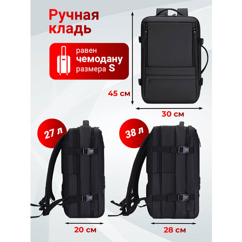 Рюкзак мужской городской для ноутбука с USB LUGGARIKA, трансформер, ручная кладь, водонепроницаемый, для командировок, для путешествий, 30 л