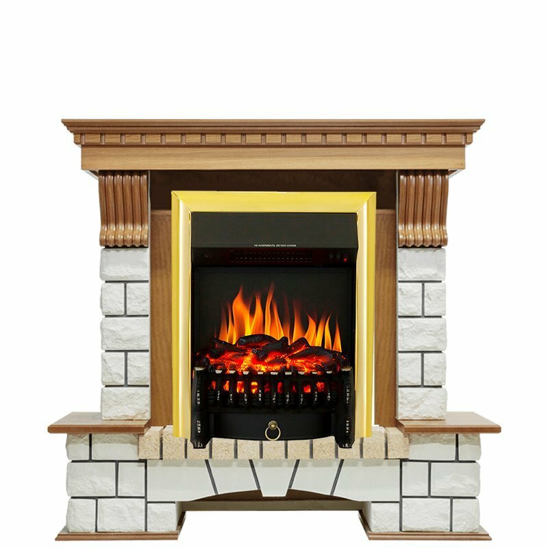 Каминокомплект Royal Flame Pierre Luxe - Дуб / Белый с очагом Fobos FX Brass