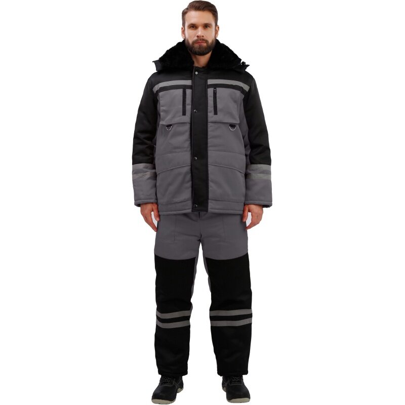 Костюм рабочий КНР зимний мужской цвет серый черный размер 44-46 рост 170-176 (з03-КПК муж сер/чер)