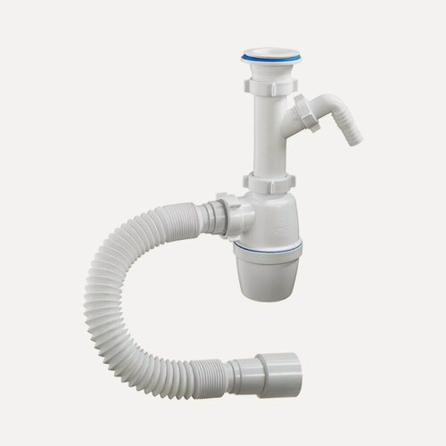 Изображение товара Сифон Orio А-70059 для мойки бутылочный с отводом и гибкой трубой пластиковый 1 1/2", 40х40/50 мм