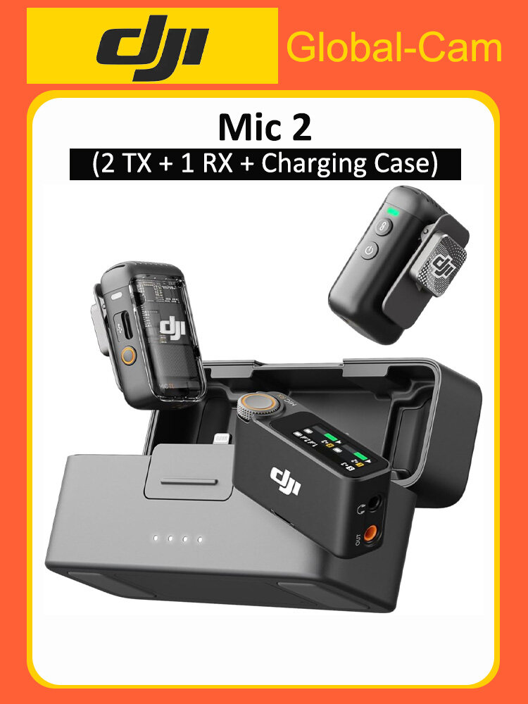 Микрофон DJI Mic 2 (2 TX + 1 RX + Charging Case) Интеллектуальная отмена шума, для iPhone, Android, камеры
