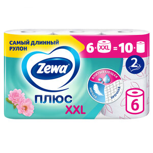 Туалетная бумага Zewa Плюс XXL Цветы, 2 слоя, 6 рулонов