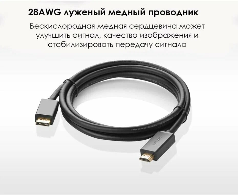 Кабель интерфейсный UGREEN 10204 DP(M)/HDMI(M), 5м, черный - фото №12