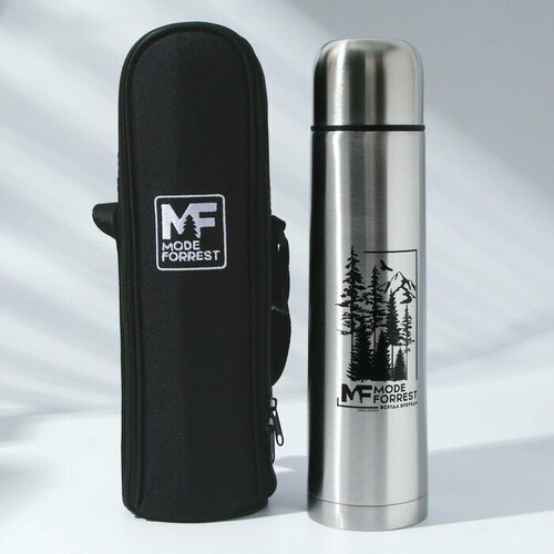 Термос «Горы» в чехле, 1 л, время сохранения тепла 6-12 ч серебристый, черный