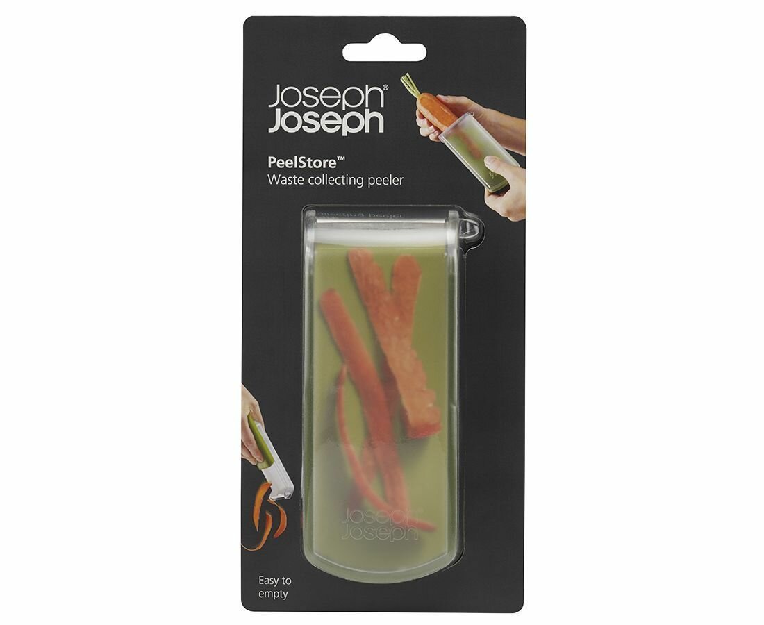 Овощечистка с горизонтальным гладким лезвием и емкостью для очисток PeelStore зеленая, Joseph Joseph