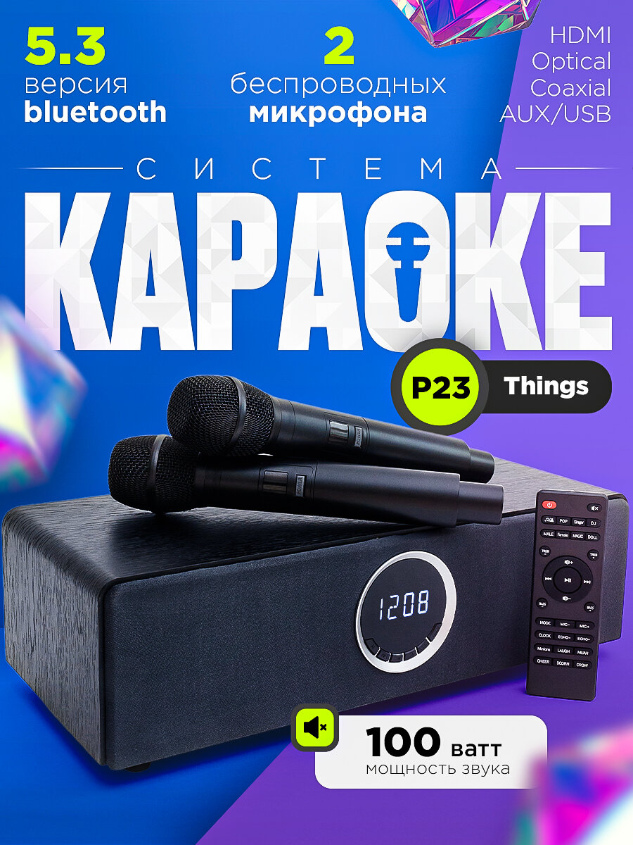 Караоке система THINGS P23 Bluetooth для дома с двумя беспроводными микрофонами