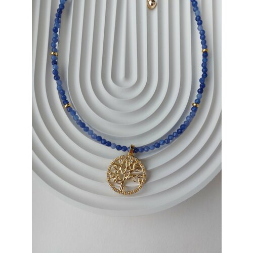 Колье, агат, длина 37 см, синий