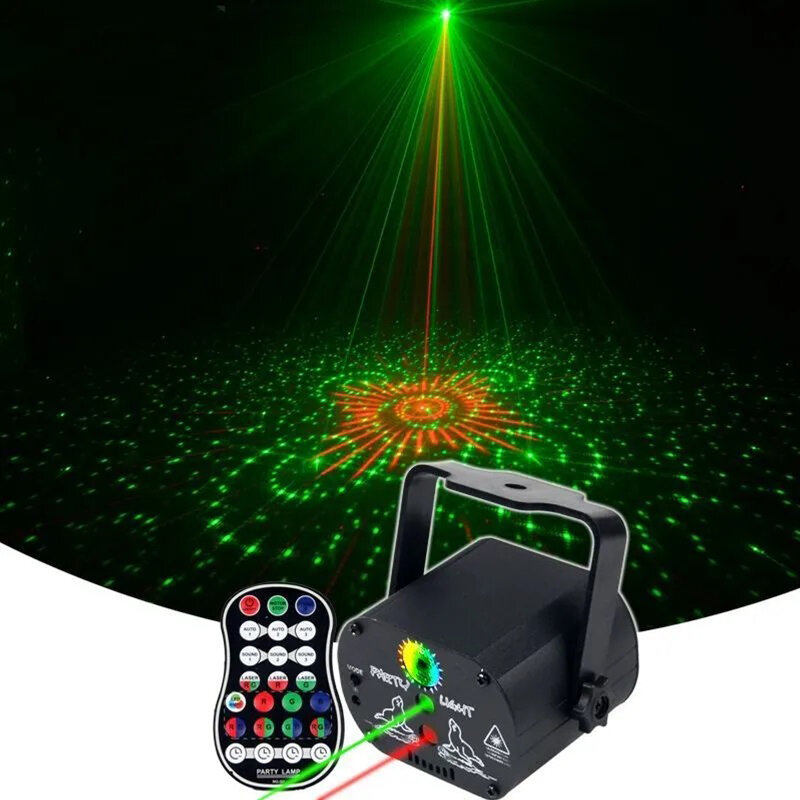Лазерная светомузыка 60 рисунков, Лазерный проектор, RGB LED мигающий стробоскоп-проектор, Встроенный аккумулятор
