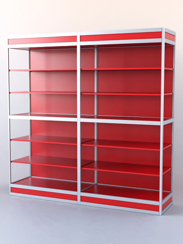 фото Витрина-стеллаж из ал. профиля №3 (2-ух метровая), Красный 0149 BS 200 x 50 x 200 см (ДхШхВ)