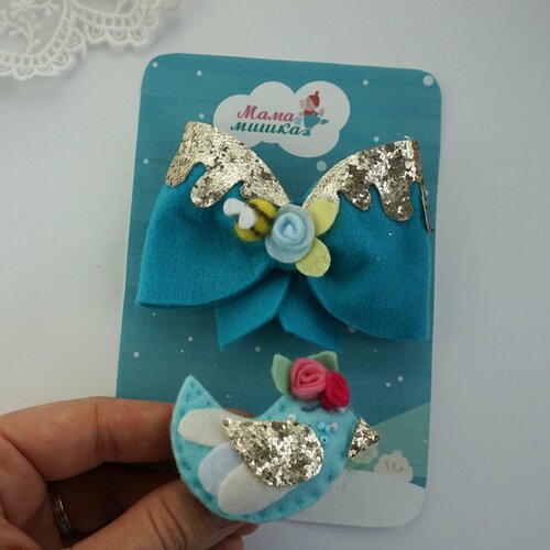 Комплект аксессуаров для причёски, заколка бантик для девочки, резиночка для хвостика детская