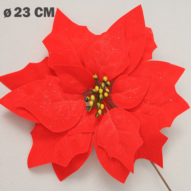 Цветок искусственный декоративный новогодний, d 23 см, цвет красный