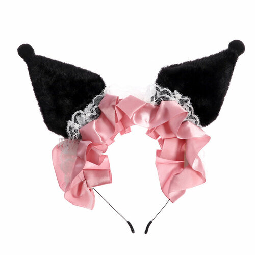 Карнавальный ободок Кошка с рюшками, цвет розовый, Страна Карнавалия, цвет чёрный, материал полиэстер карнавальный ободок колпак с рюшками цвета микс