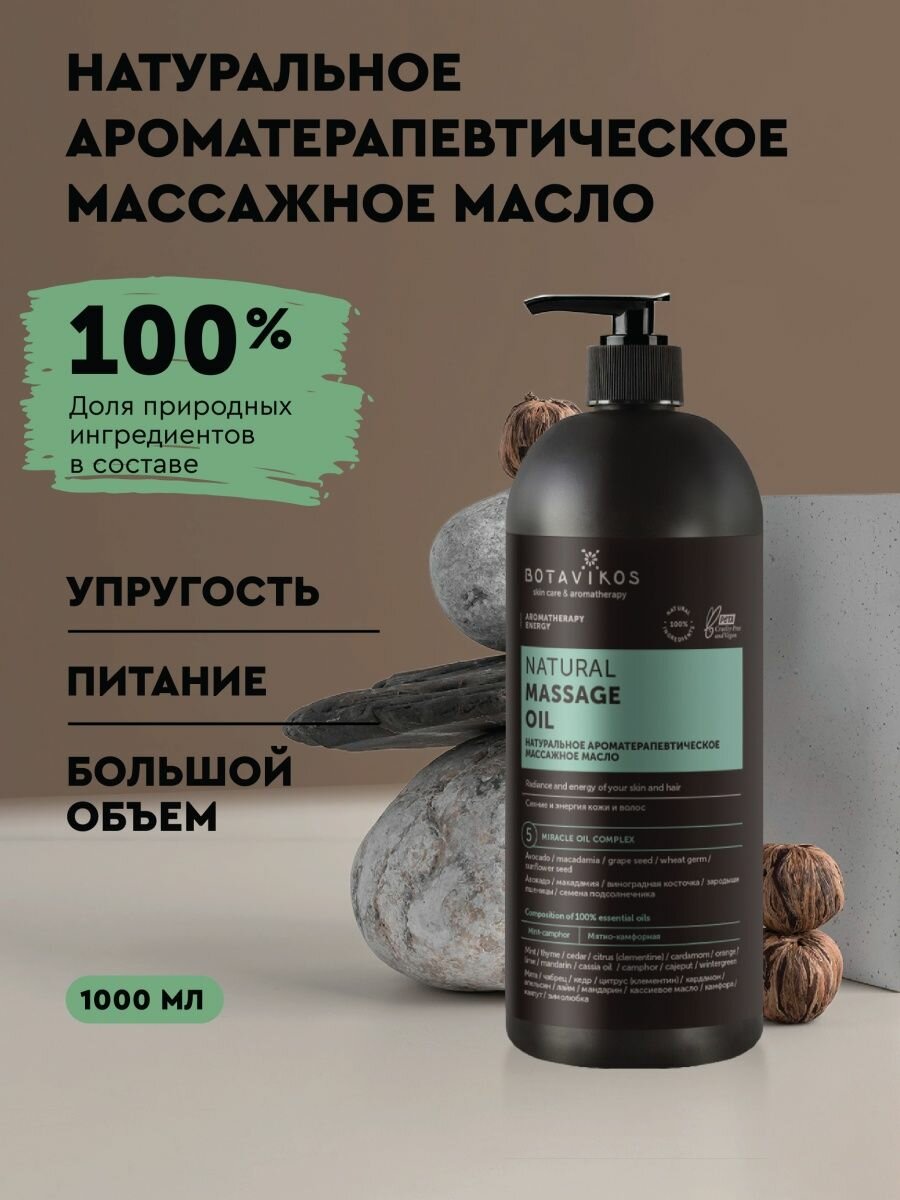 Натуральное балансирующее масло для тела ароматерапевтическое массажное Aromatherapy Energy, сияние и энергия кожи и волос, 1000 мл