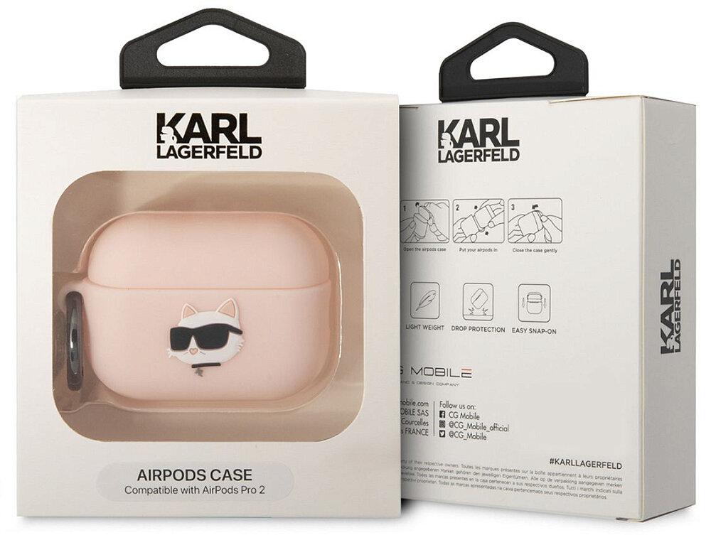 Lagerfeld для Airpods Pro 2 чехол Silicone case with ring NFT 3D Choupette Pink