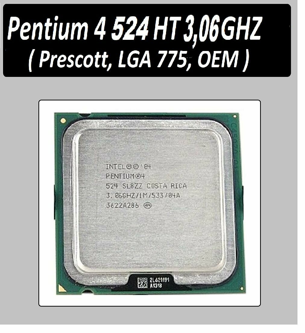 Процессор Intel Pentium 4 524 Prescott LGA775 1 x 3067 МГц