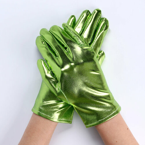 Карнавальнеый аксессуар- перчатки , цвет зеленый металлик, искусственная кожа, 