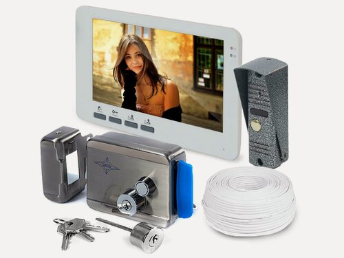 Изображение товара Комплект домофон (8-дюймов) и электромеханический замок EP-4805 и Anxing Lock-AX091 - домофоны с замком для дома в подарочной упаковке