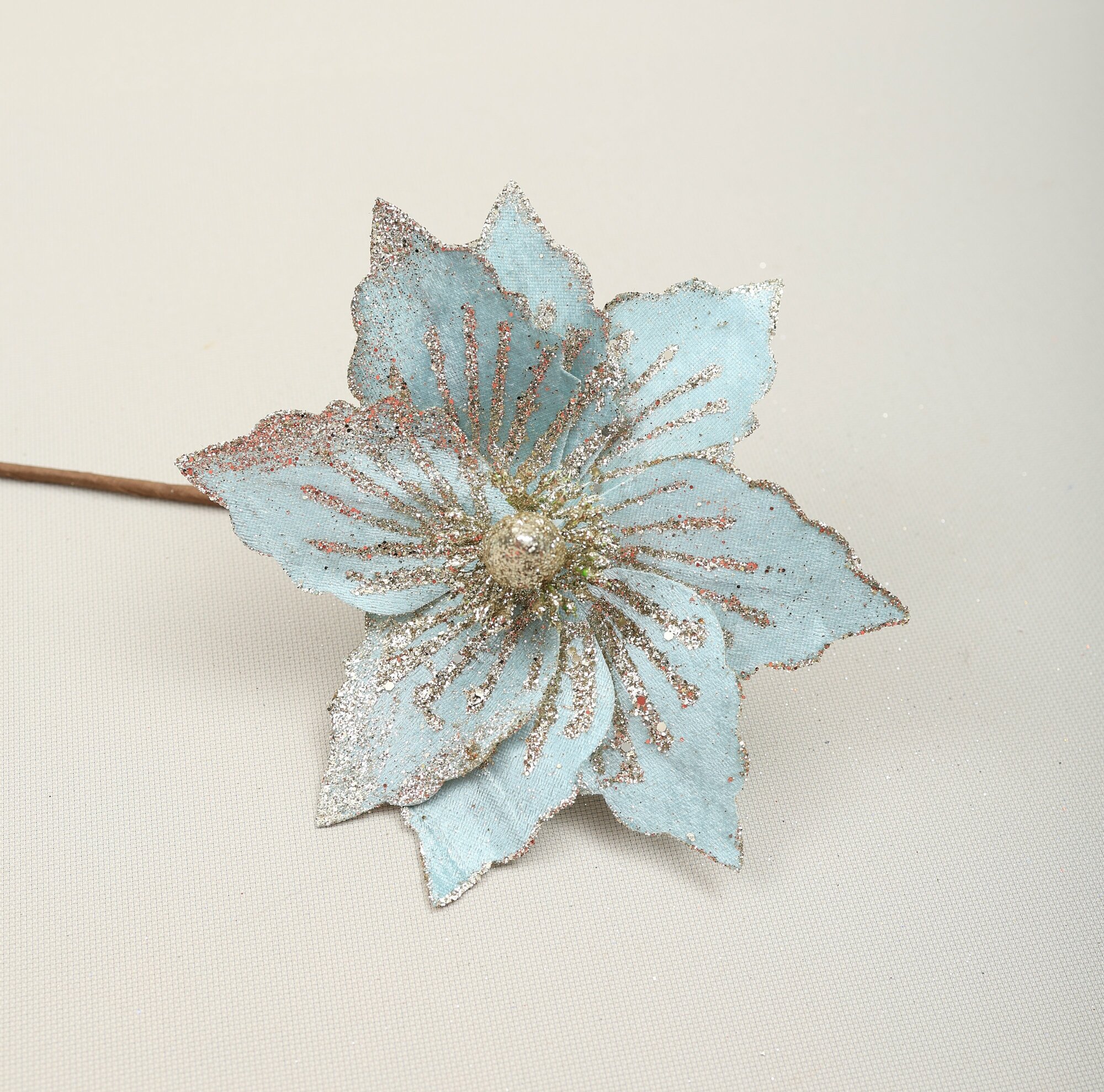Цветок искусственный декоративный новогодний, d 18 см, цвет мятный