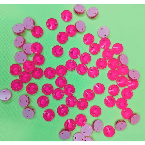 Стразы Неон розовый пришивные круглые 12 мм, упаковка 48 шт.