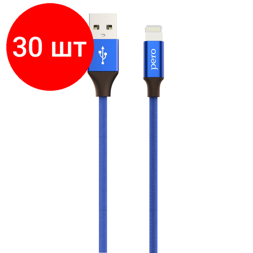 Комплект 30 штук, Кабель USB PERO DC-02 8-pin Lightning, 2А, 1м, синий кабель usb type c pero dc 02 8 pin lightning 2а 1м синий prdc 028p1mbl