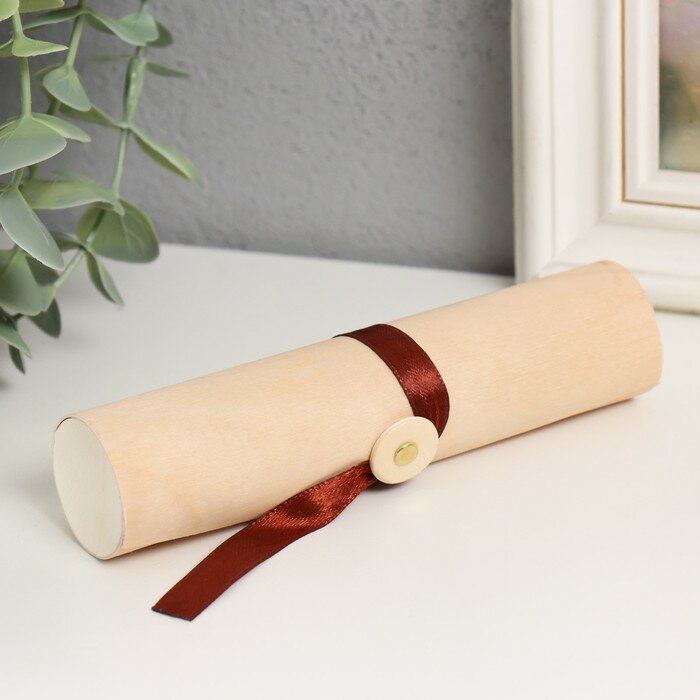 фото Шкатулка дерево под роспись тубус "Тонкий лист" с пуговкой 3х3х13,5 см