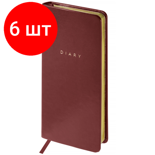 Комплект 6 шт, Еженедельник недатированный, карманный, 64л, кожзам, OfficeSpace Windsor, коричневый, зол. срез