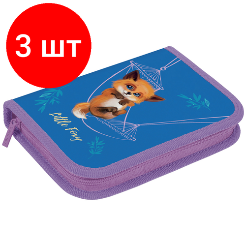 Комплект 3 шт, Пенал 1 отделение, 200*140*40 Berlingo Little foxy, 2 откидные секции, полиэстер комплект 3 шт пенал 1 отделение 200 140 40 berlingo husky boy 1 2 откидные секции полиэстер