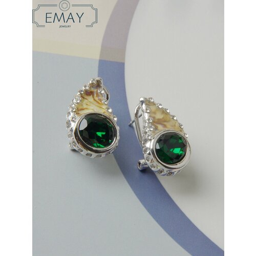Серьги Emay, искусственный камень, перламутр, серебряный, зеленый