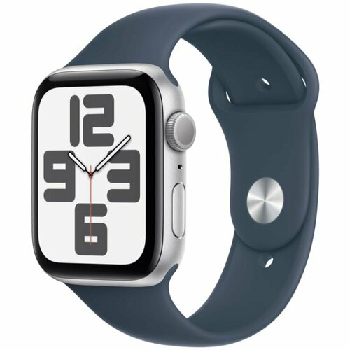 apple watch se 2023 gps 40mm aluminium case with sport band m l starlight сияющая звезда mr9v3 Apple Watch SE 2023 GPS 40mm Aluminum Case with Sport Band S/M, Silver/Storm Blue (Серебристый/синий), MRE13