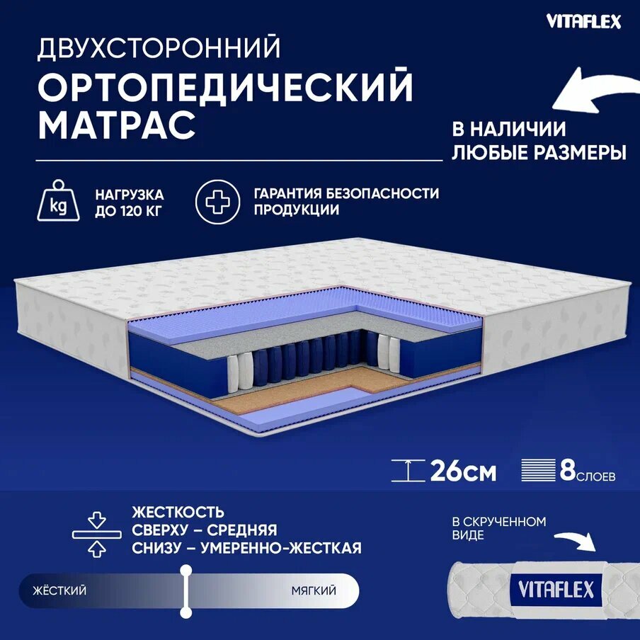 Матрас ортопедический 120х200 Vitaflex Medicine RSk, пружинный , разная жесткость, высокий, с кокосом, ППУ, в рулоне