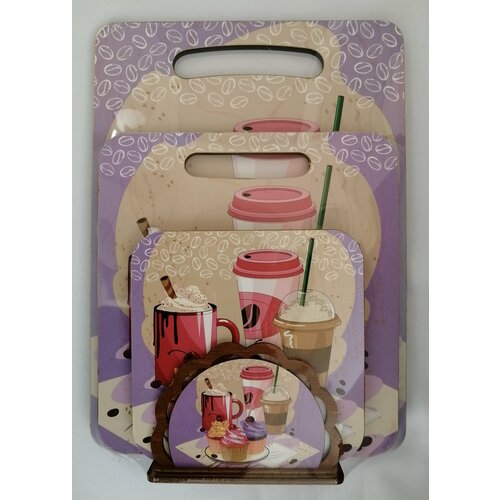 Набор доска БОЛ доска МАЛ подставка ПГОР салфетница фанера КМ-9 ДЕСЕРТ аванти 1232₽