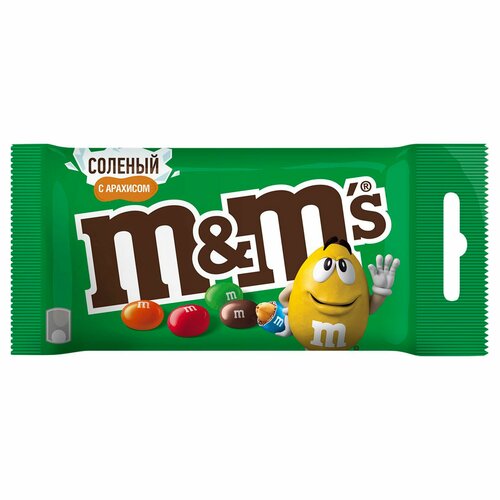 Конфеты шоколадные M&M's драже, 3шт по 45 г / Молочный шоколад M&M's конфеты драже, Соленый арахис, Зип-пакет, 45гр