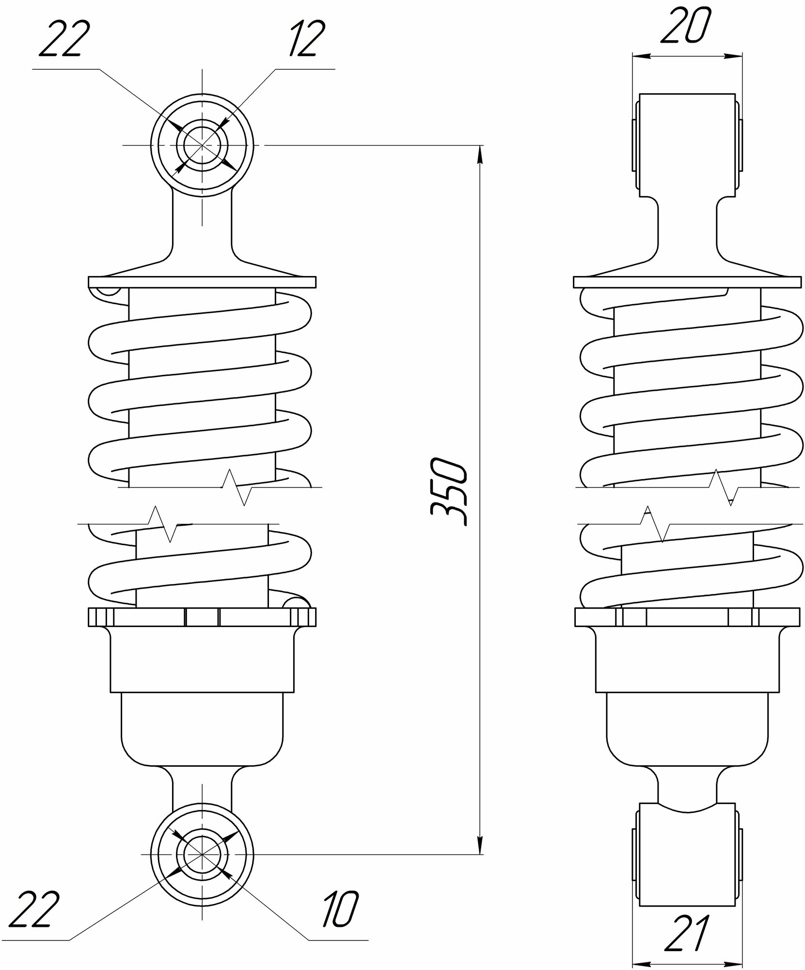 Амортизатор Альфа, Zodiak задний хром (L-340mm, D-12mm, d-10mm) дорогой (длинный стакан)
