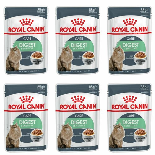 Royal Canin Пауч для кошек с чувствительным пищеварением Digestive care, кусочки в соусе, 85 г, 6 шт sirius premium adult 85 г пауч полнорационный консервированный корм для взрослых кошек кусочки в соусе лосось с овощами 72 шт
