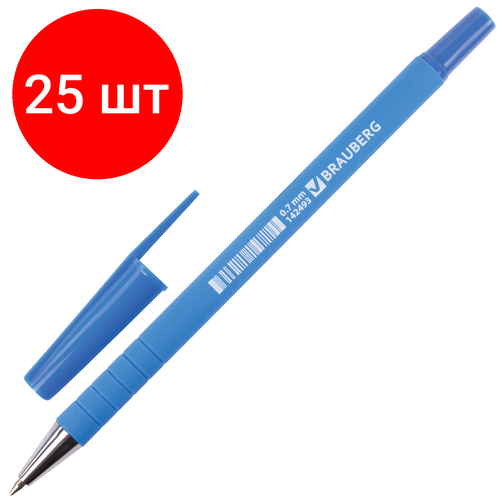 Комплект 25 шт, Ручка шариковая BRAUBERG Capital blue, синяя, корпус soft-touch голубой, узел 0.7 мм, линия письма 0.35 мм, 142493