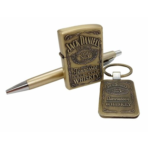 Набор подарочный Джек Дэниэлс: зажигалка, брелок, ручка подарочная зажигалка с символикой вкс бензиновая