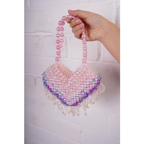 фото Сумка багет сердце сумкажемчуг2, фактура плетеная, мультиколор безделушки с любовью