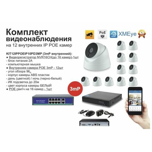 KIT12IPPOEIP10PD3MP. Комплект видеонаблюдения IP POE на 12 камер