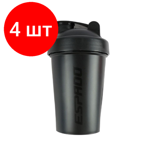 фото Комплект 4 штук, шейкер спортивный espado с шариком, 400 мл, es901, черный, ут-00001709